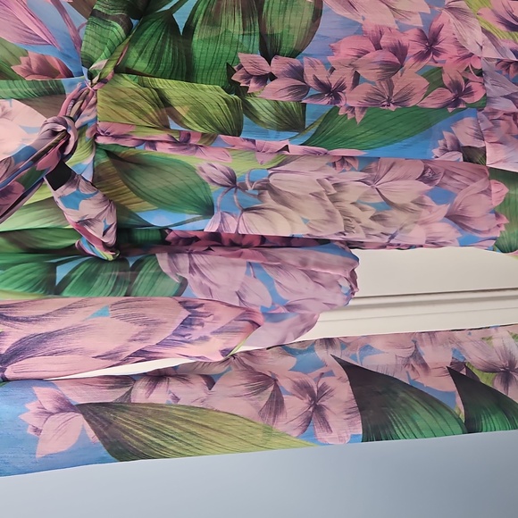 Alex Marie Sheer Long Sleeve Faux Wrap V-neck Ruffled Dress: Wisteria: Size- 14 - Picture 5 of 14